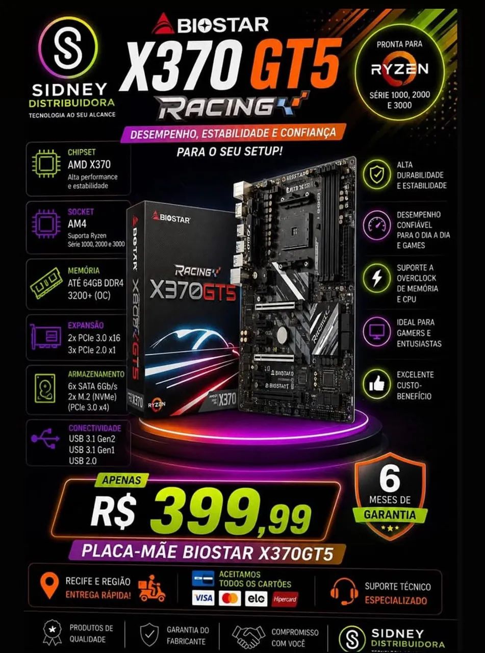 ? Placa-Mãe Biostar X370GT5 Racing
