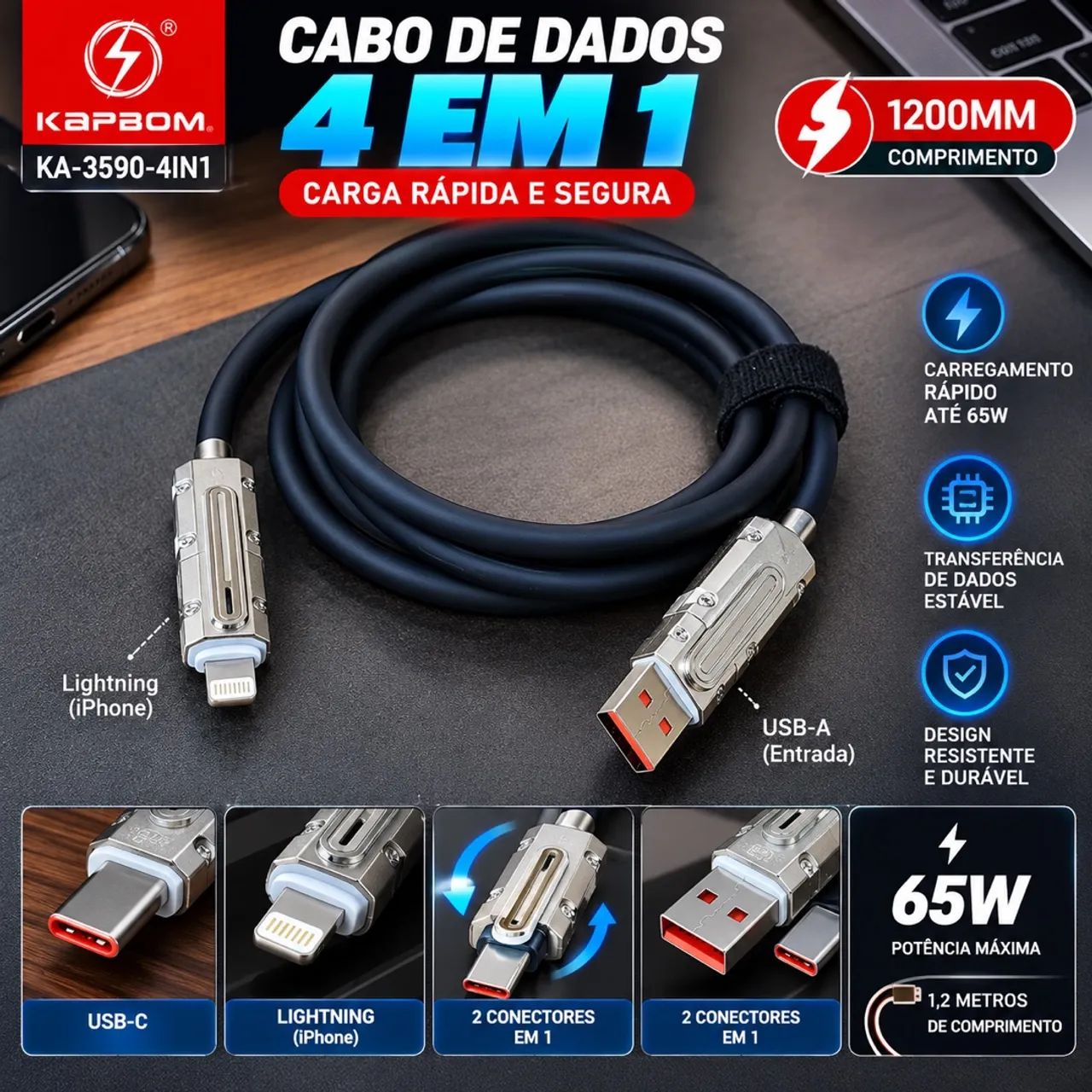 Cabo de dados 4 em 1 