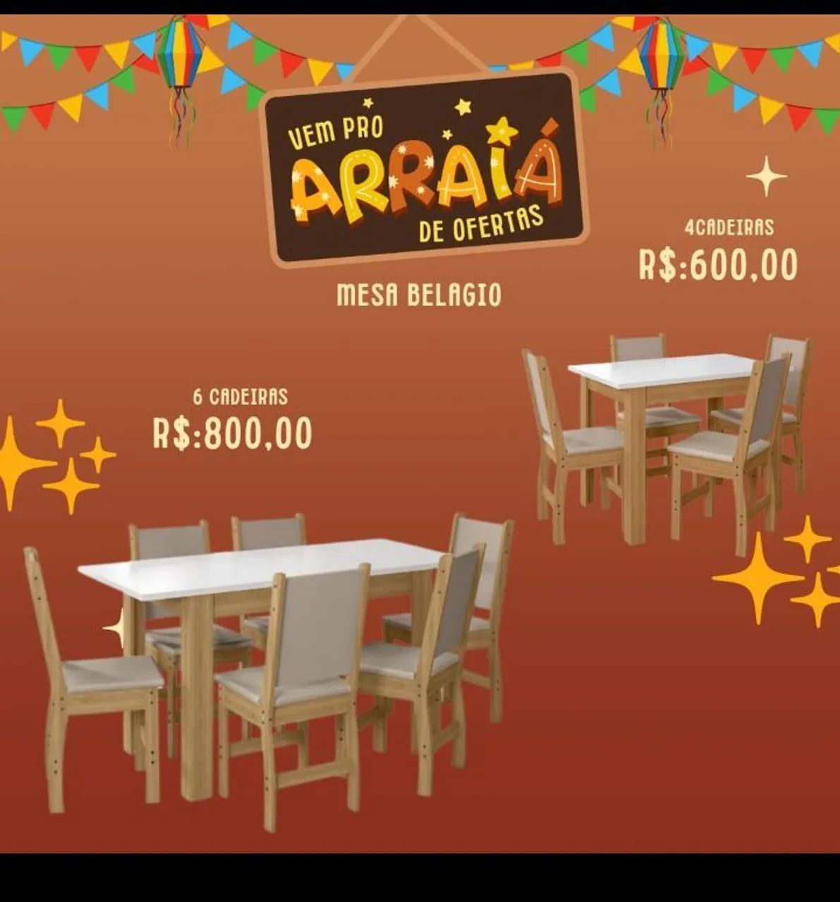 Mesas com cadeiras novas