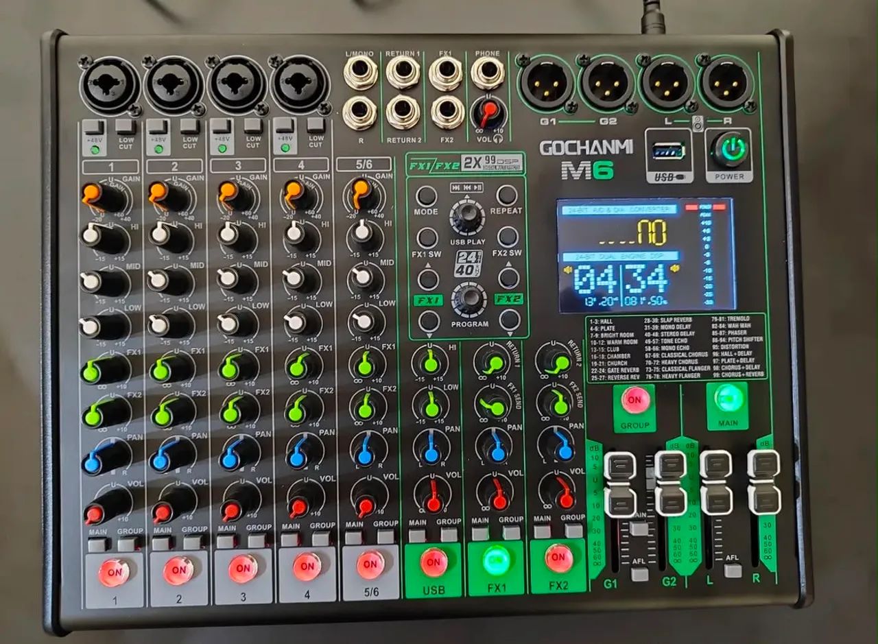 Mesa de som 6 canais M6 com interface de áudio interna 