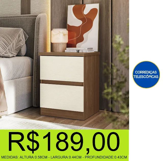 mesa de cabeceira - com duas gavetas - compre hoje e receba em até 72 horas 