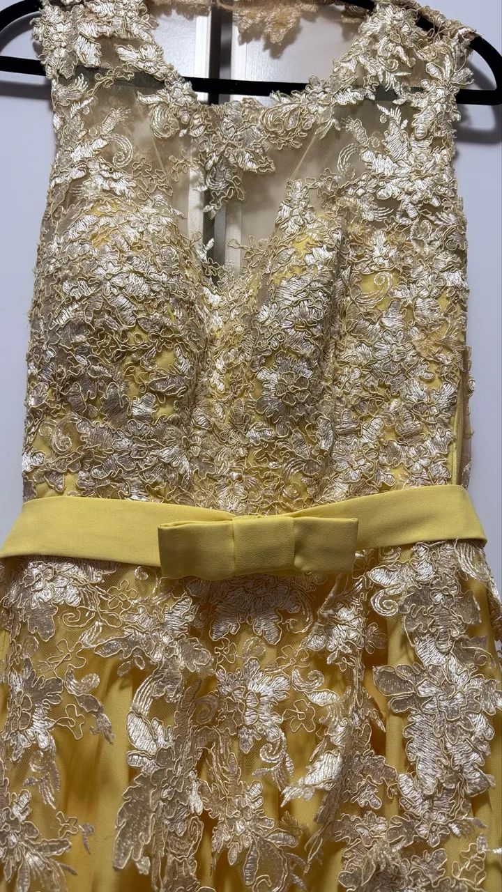 Vestido de festa longo amarelo - renda sofisticada  - Foto 4