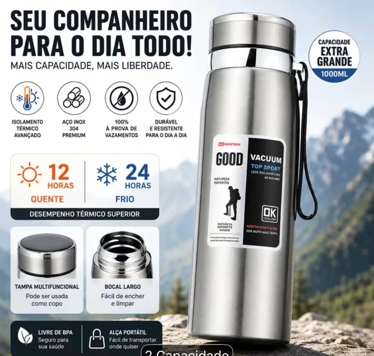 Garrafa Termina Inox 1000 ml - Foto 4