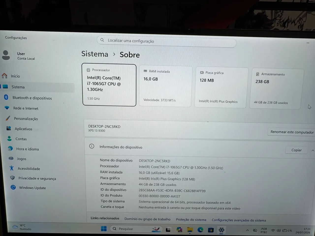 Notebook Dell XPS 13 i7 10° Geração 16GB - Foto 5