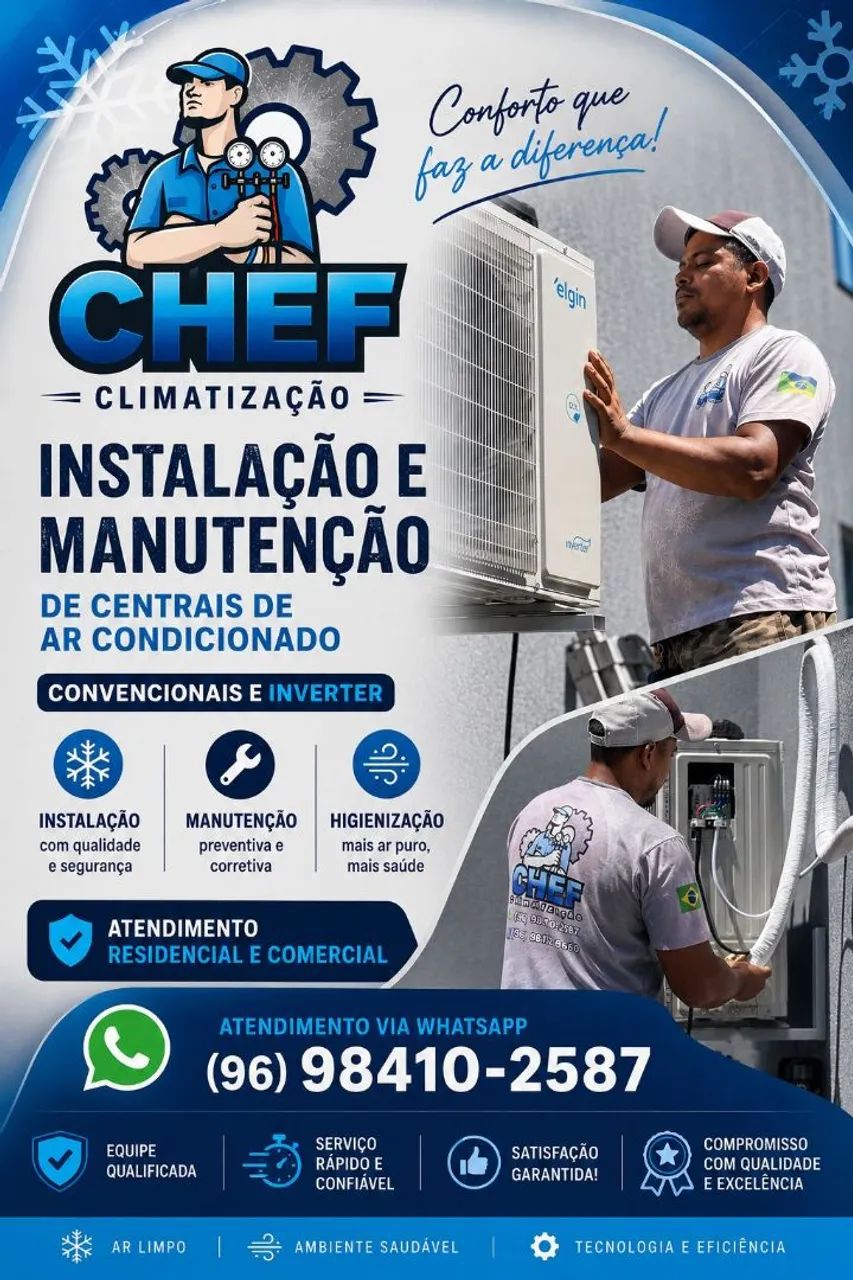 Serviços em geral  de centrais de ar condicionado convencional e inverter. 