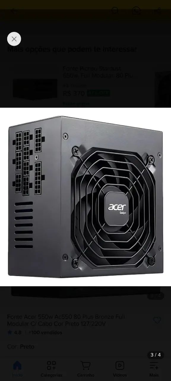 Fonte Acer 550w Ac550 80 Plus Bronze Full Modular C/ Cabo  - Foto 3
