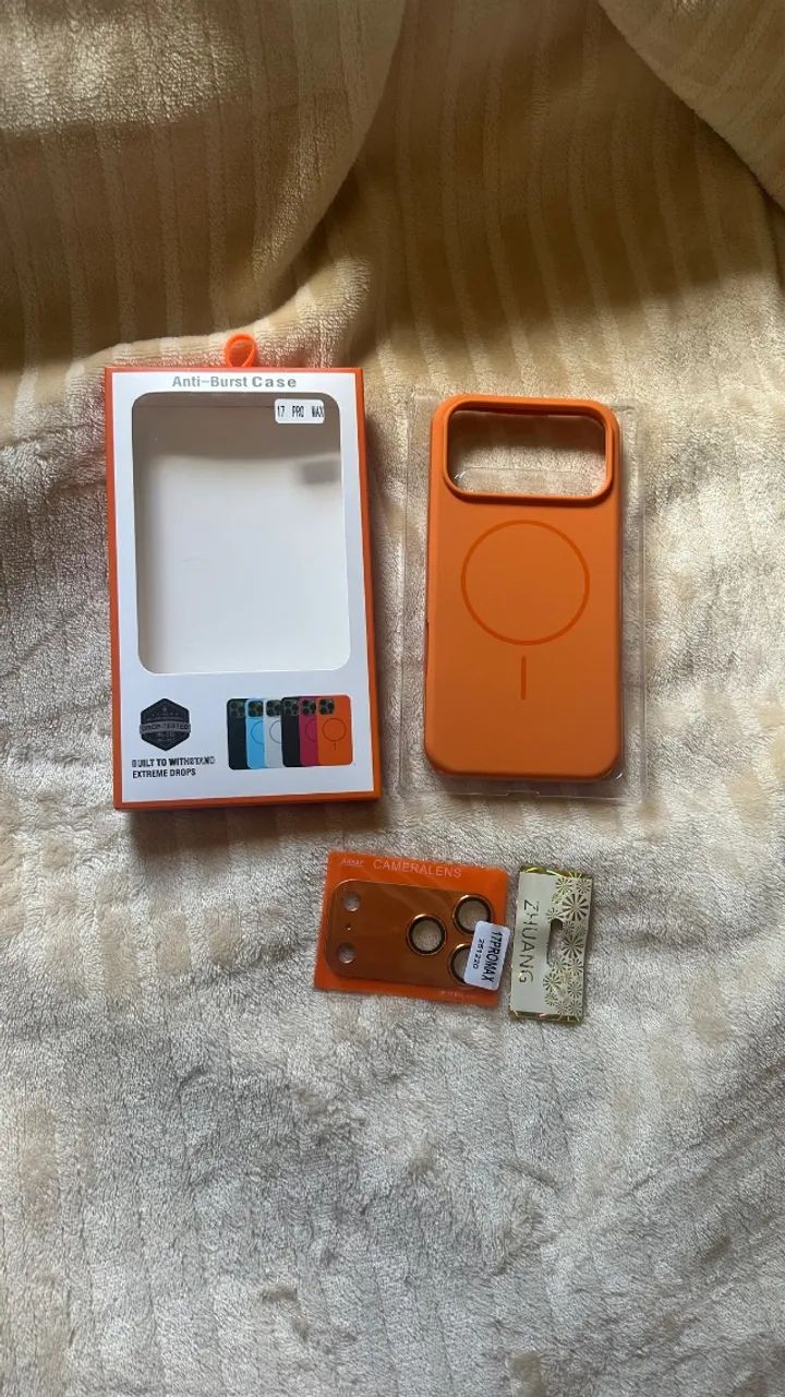 Capa/capinha e película câmera iPhone 17 pro max laranja