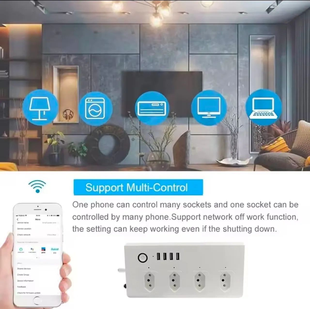 Tomada Smart Wi-Fi Alexa 1.5m 8 Portas - Foto 4