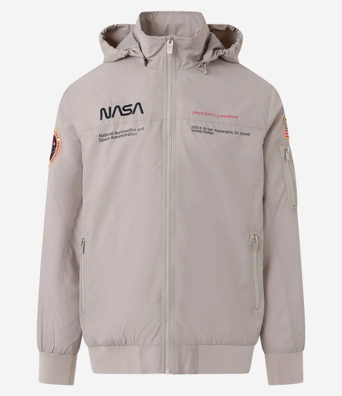 Jaqueta Quebra-Vento Com Capuz E Estampa Nasa Cinza
