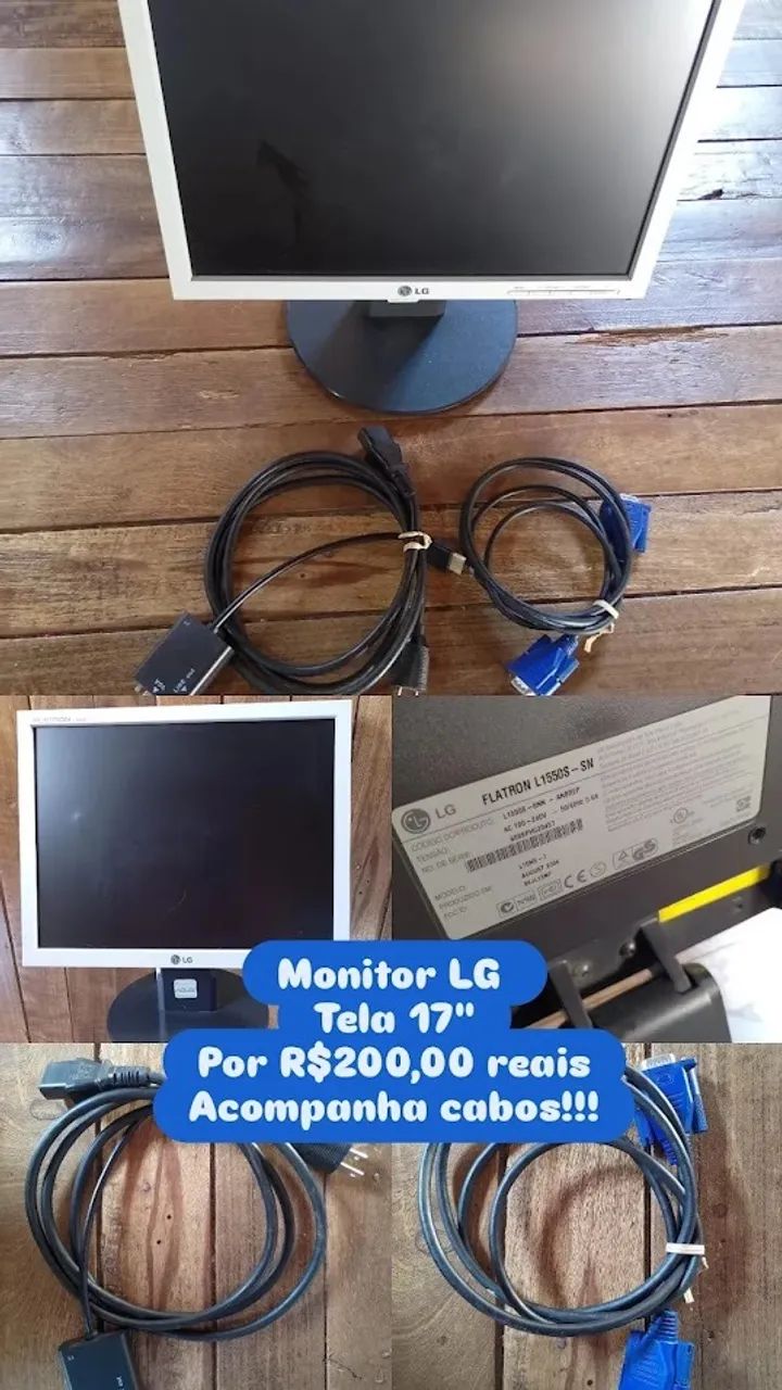 Monitor LG 17 polegadas acompanha os cabos