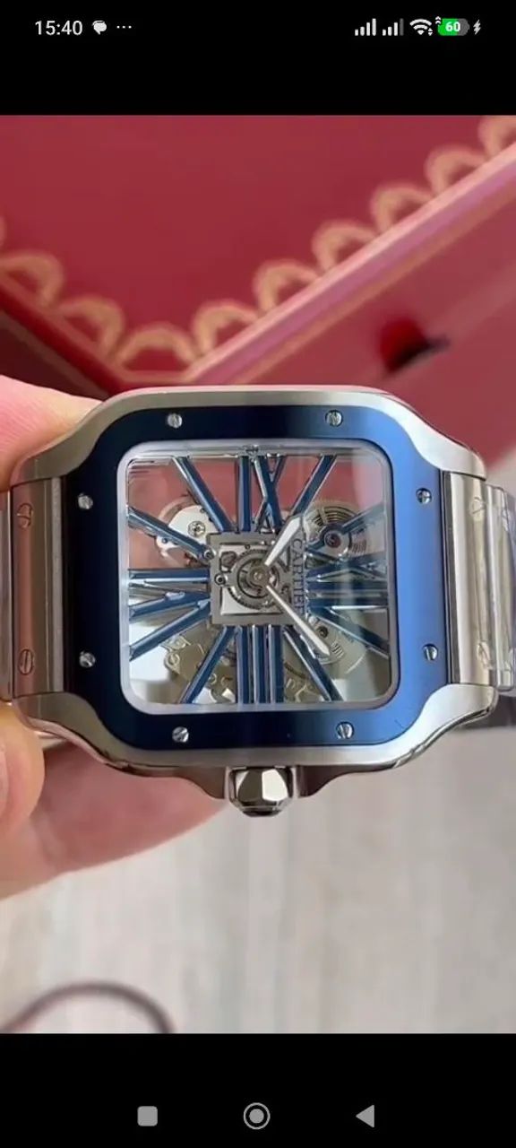 CARTIER SANTOS SKELETON ARO AZUL/ SC - Foto 2