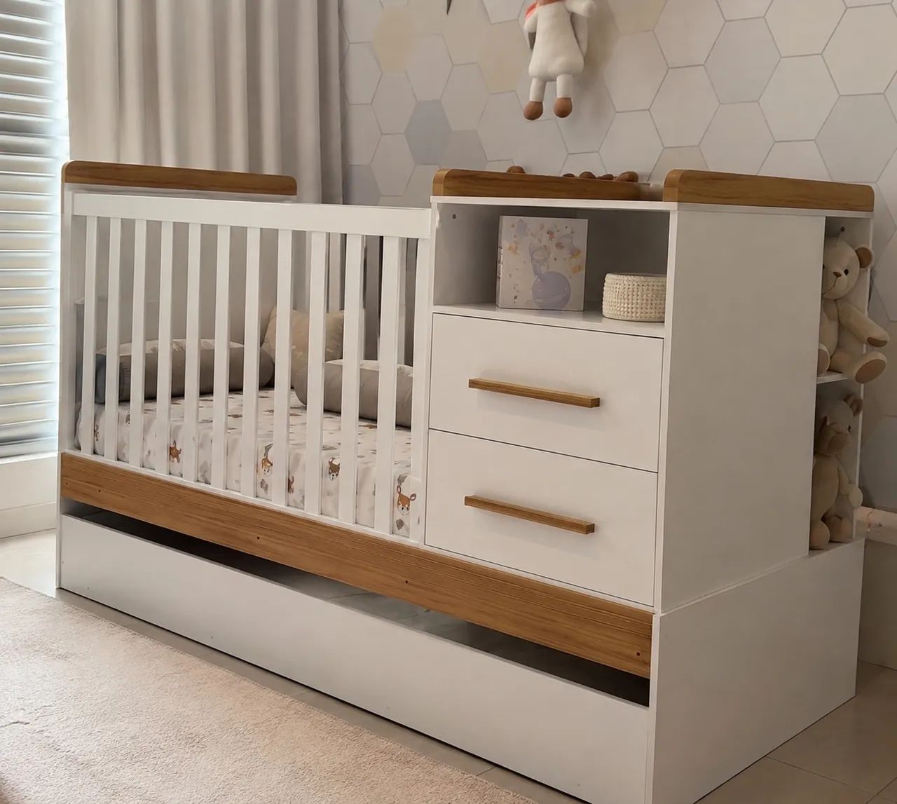Berço 3 em 1 Multifuncional Cômoda E Cama Auxiliar