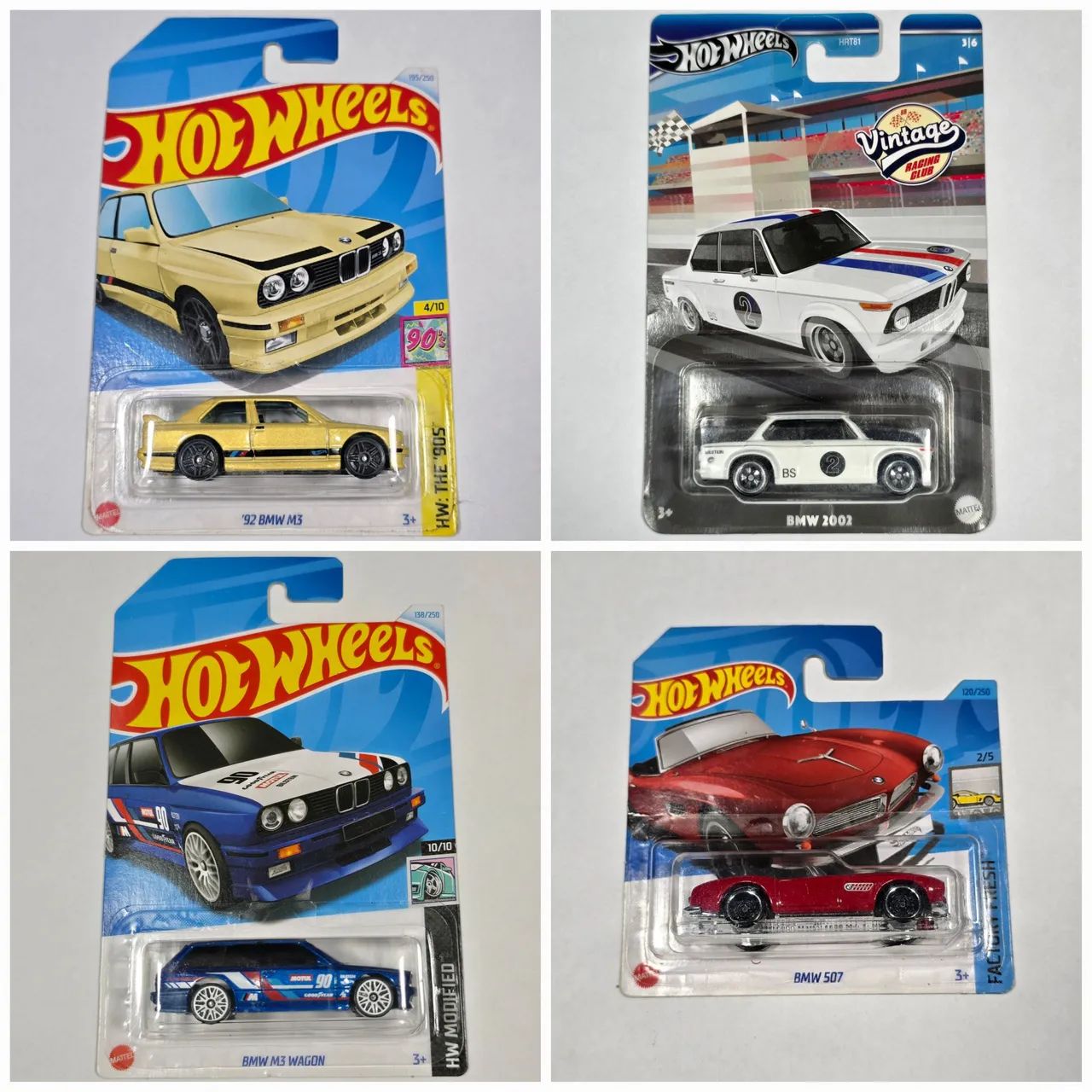 4 Hot Wheels - Lote BMW - M3 1992, 507, M3 WAGON e BMW 2002