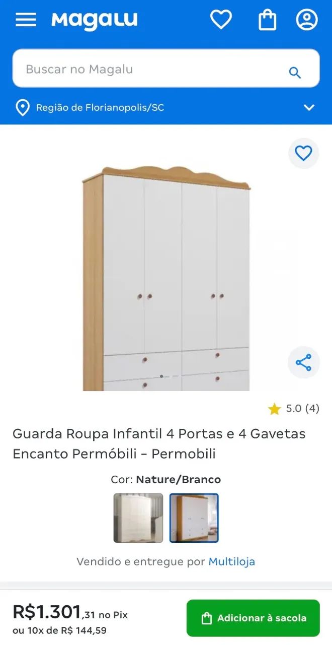 Guarda Roupa Infantil 4 Portas e 4 Gavetas  - Foto 4