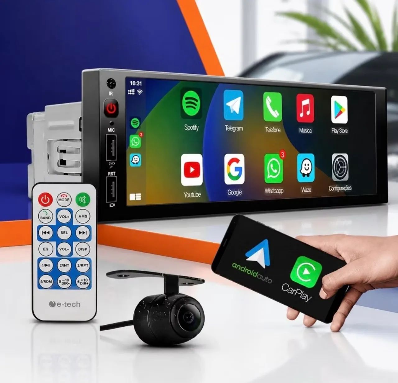 Central multimídia 6 polegadas 1 dim com CarPlay sem fio