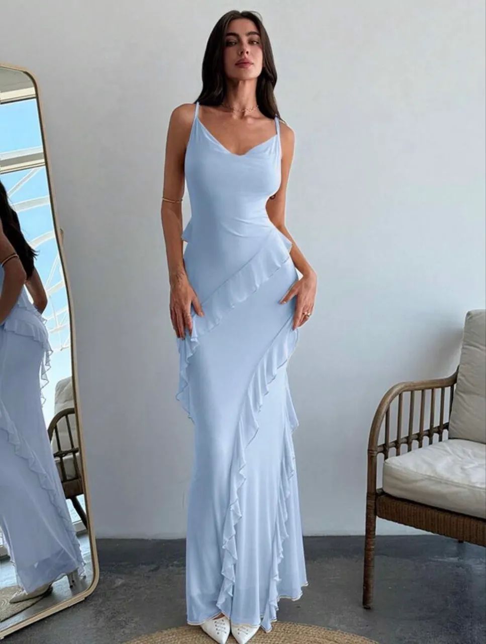 Vestido Azul Babado Longo - Foto 3