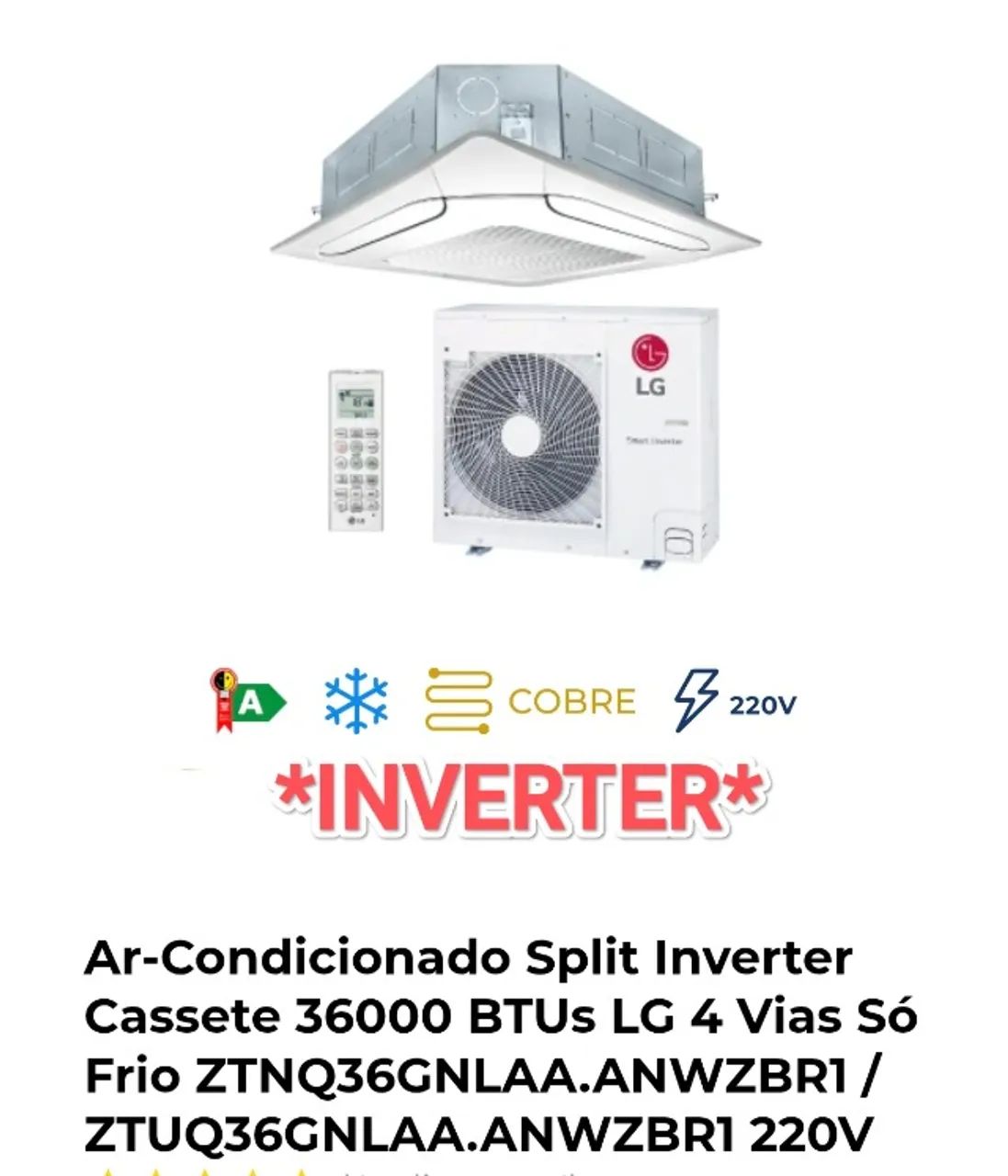Ar Split Cassete LG Inverter 4 Vias INVERTER 36000 BTUs + Novo +  Nota + Garantia + Cartão