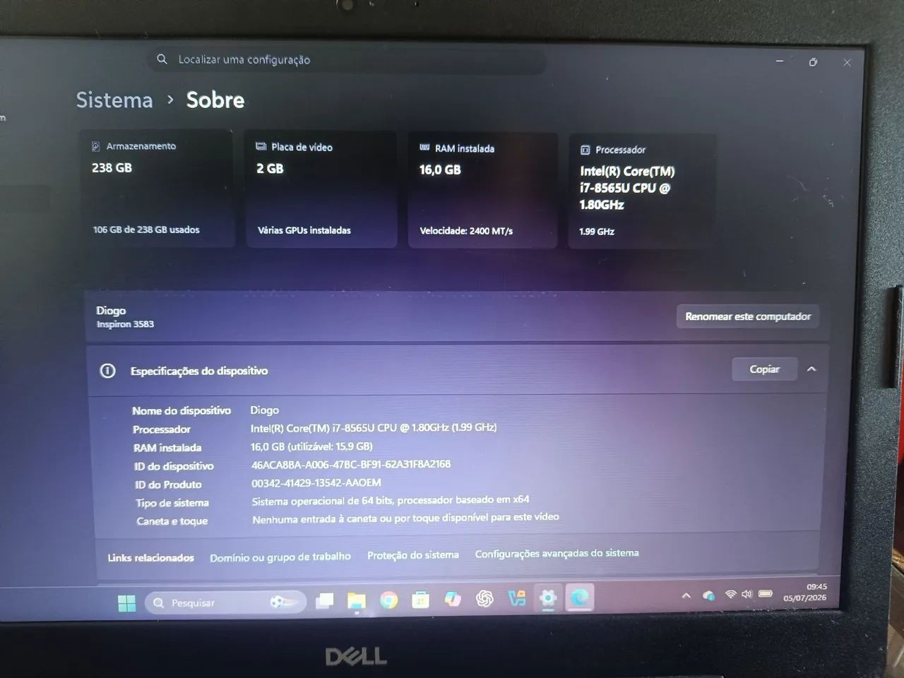  Notebook Dell Inspiron 3583 - R$ 2.000 - Foto 3