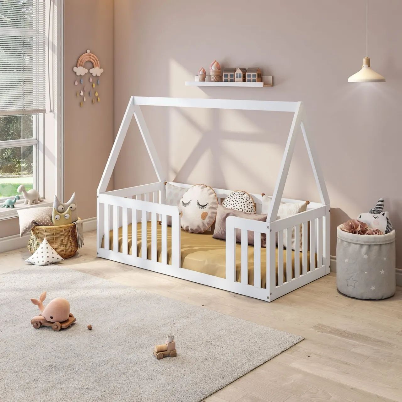 Mini Cama Montessoriana com Grade e Telhado