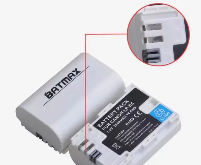 Bateria Lp-E6 Batmax 2650 Mah Lp-E6N Canon R8 R7 R6 6D 60D 7D Mk Ii 5D Mk Iv 80D 70D - Foto 4
