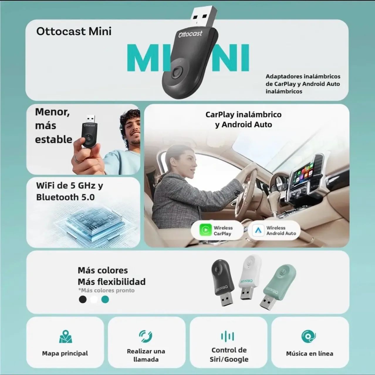 Adaptador Ottocast Mini Sem Fio Para Carplay/android Auto - Foto 3