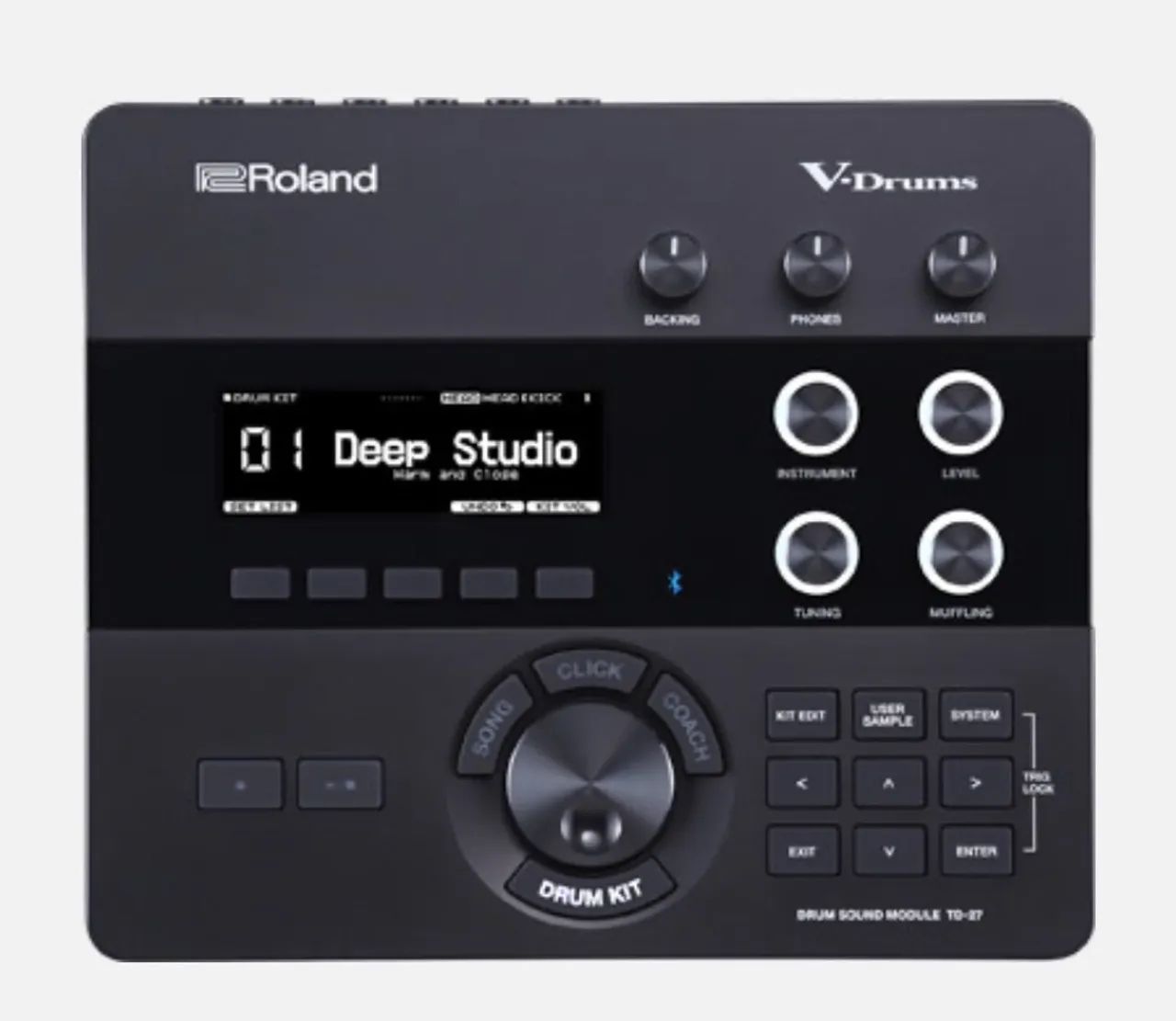 Módulo Roland TD 27 com multi cabos, fonte original, base e clamp