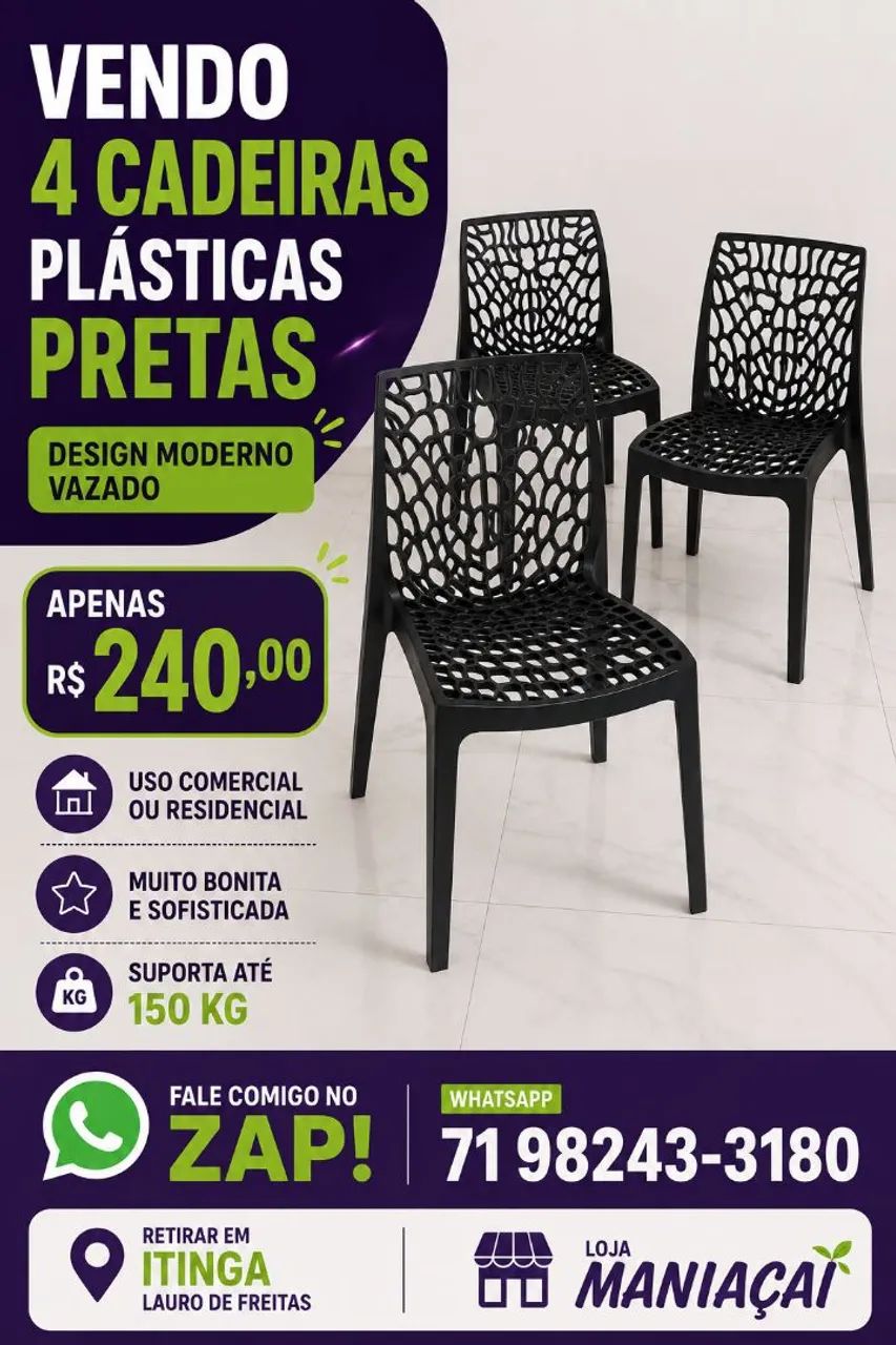 4 Cadeiras plásticas vazada plástica 