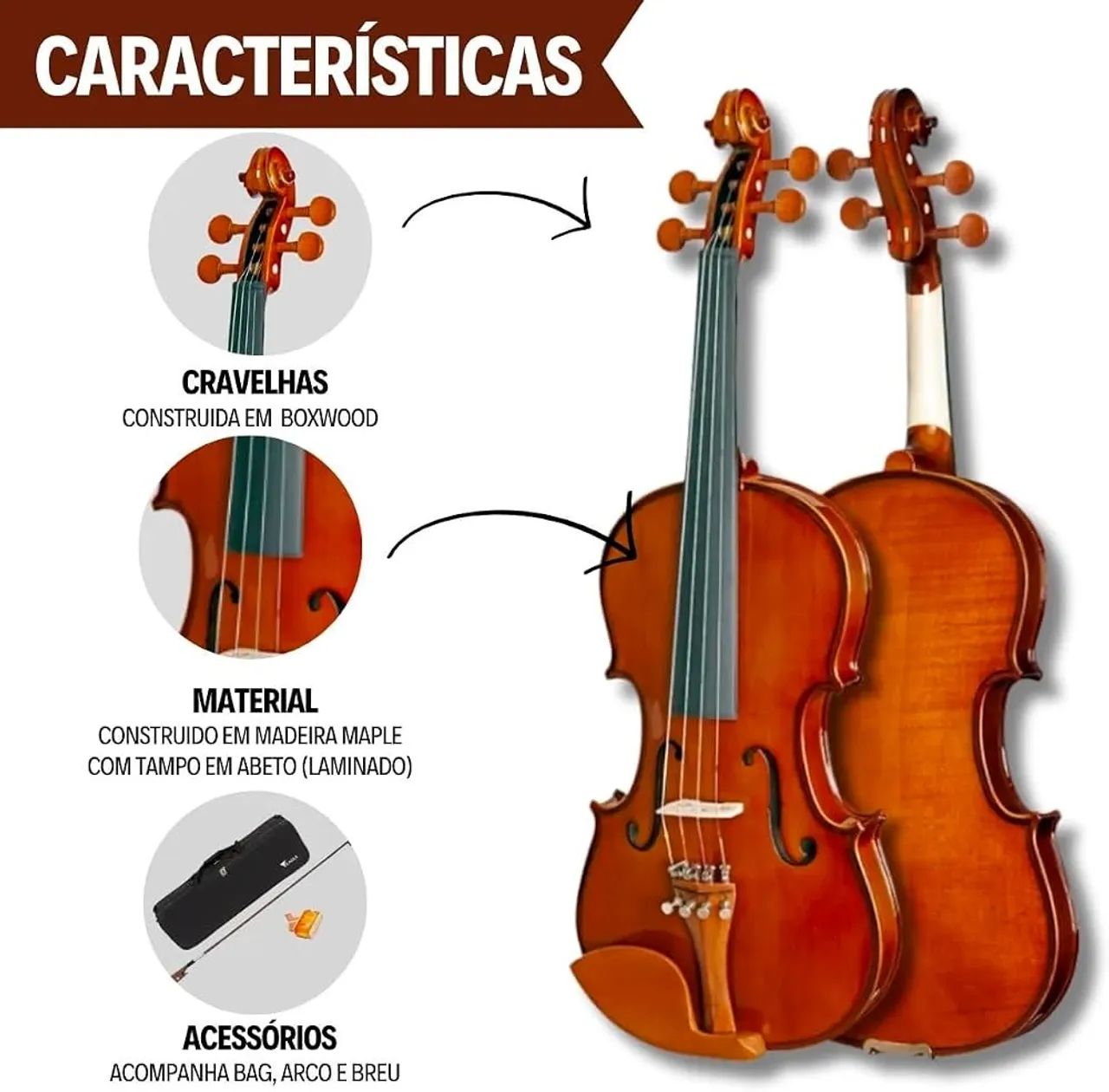 KIT Violino Eagle 441 4/4 + Estojo   - Foto 2