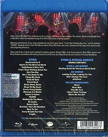 Blu ray Sting - Live At The Olympia Paris (Autorado)