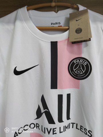 Camiseta de time PSG Paris branca rosa 21/22
