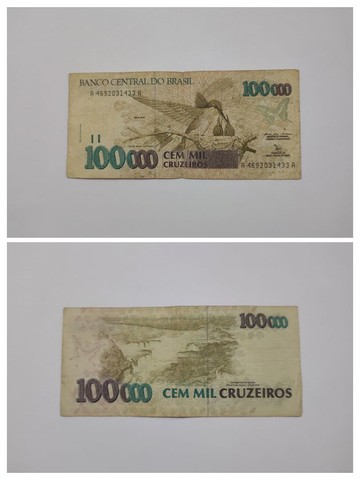 Cédula antiga de cem mil cruzeiros 