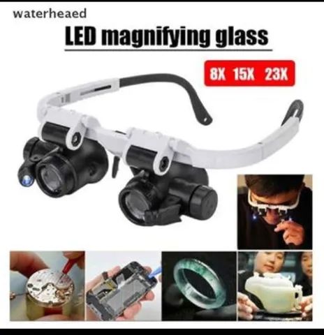 Lupa de Óculos com Luz LED - 8x, 15x e 23x | Ideal para Relojoeiros