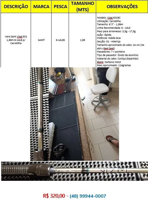 Vara Saint Vizel 631 1,89m 6-14LB p/ Carretilha