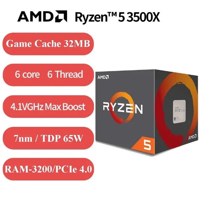 Processador AMD Ryzen 5 3500X 4.1Ghz PCI 4.0 RAM 3200Mhz 32MB Cache