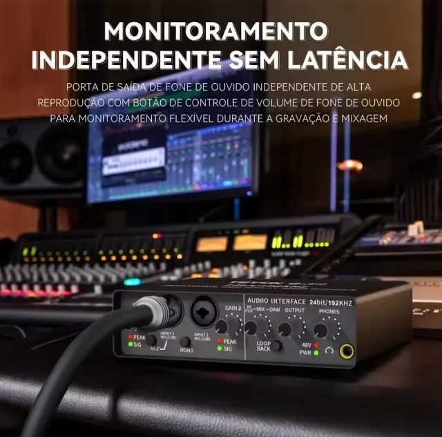 Placa AUDIo Oficial Áudio Interface Gravação Mic Condenser Phanton power Q-24 - Foto 2