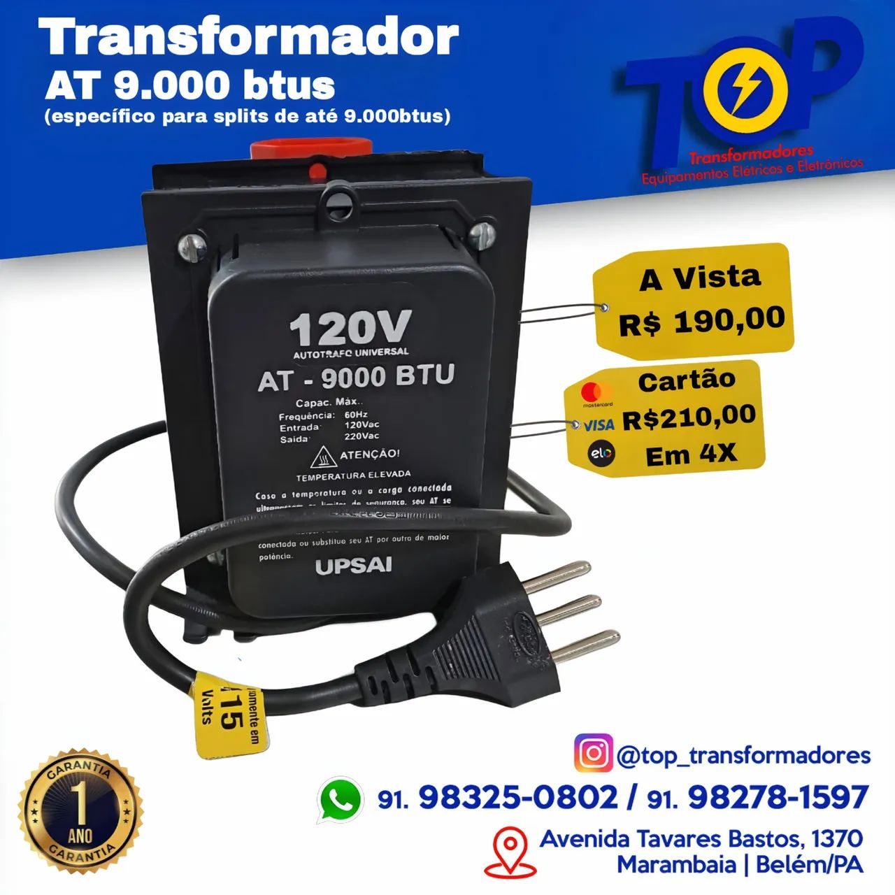 Transformador 3.000va (para splits de 9.000 btus)