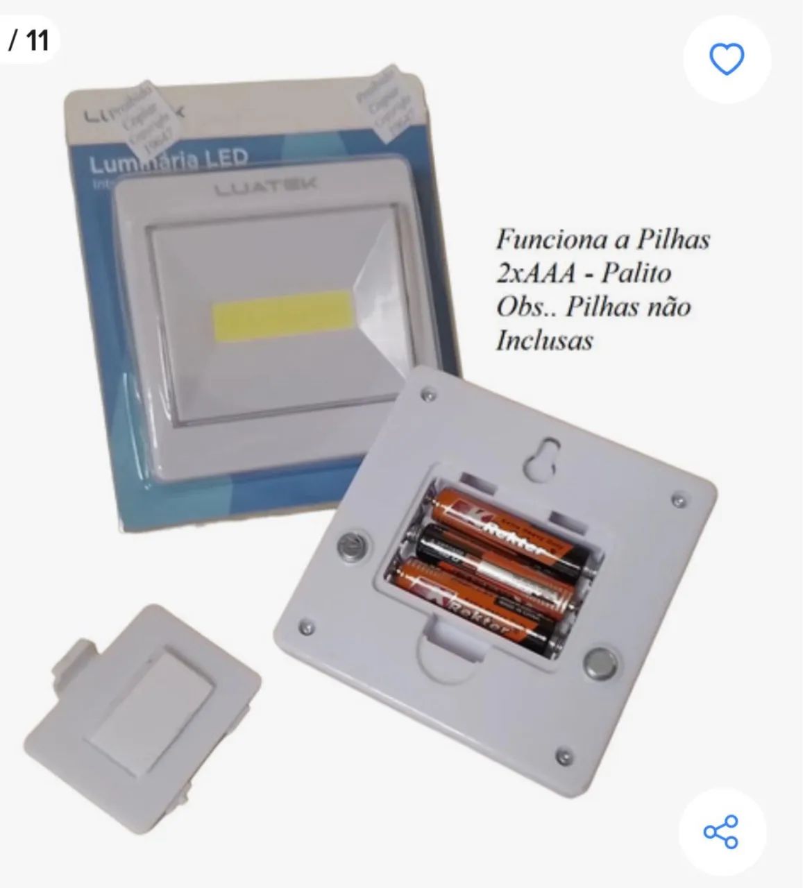 Kit 3 Luminárias Luz Led De Pilha 3w Toque Fácil Com Pilhas Branco Branco - Foto 2