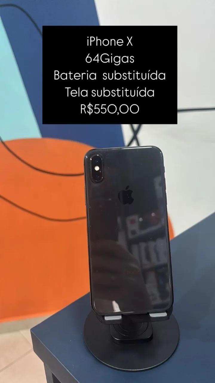 iphone X/ 64gb/ preto, com tela e bateria Substituída/ loja física