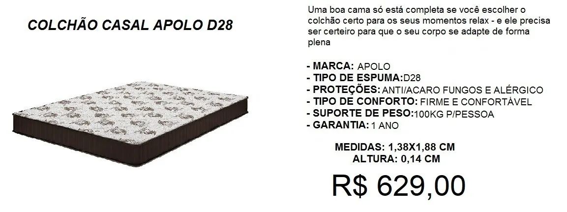 colchão casal D28 100% Espuma - ENTREGA GRATIS - PRONTA ENTREGA