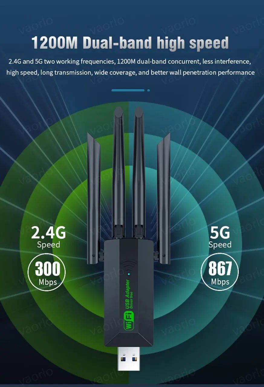 Adaptador WiFi 4 antenas 1200Mbps 2.4 e 5Ghz