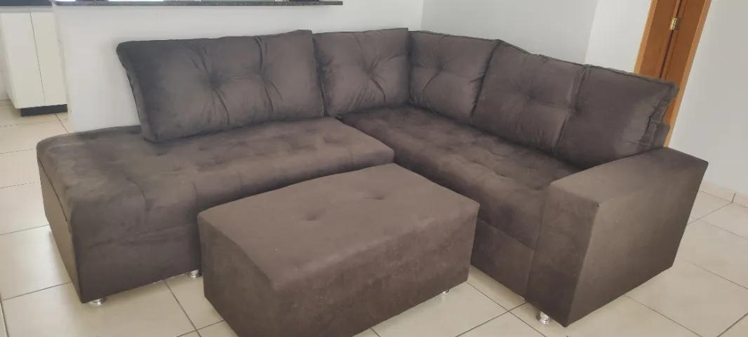 SOFA DE CANTO NOVO 5 LUGARES COM PUFF CATEGORIA PREMIUM