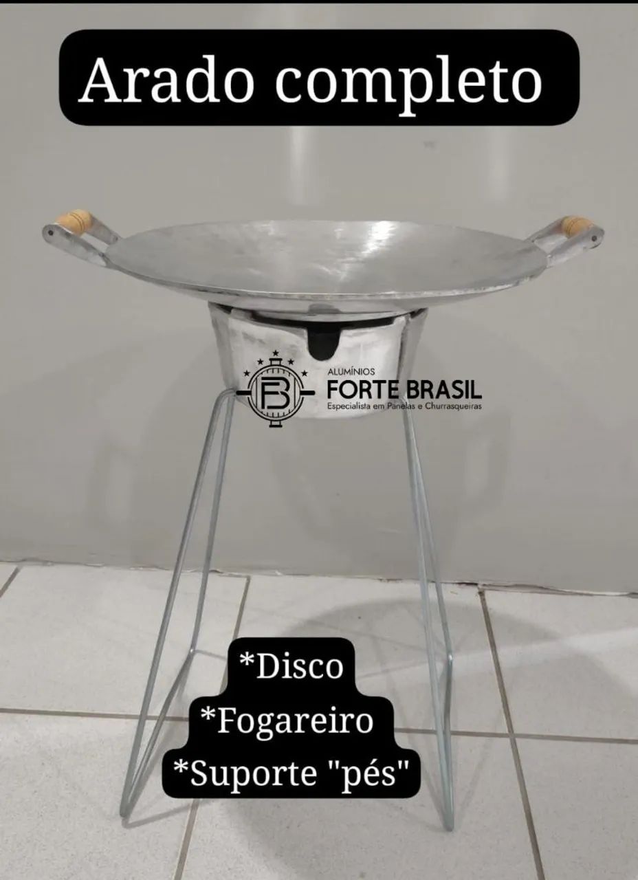 Churrasqueira disco tipo Arado em alumínio batido Completo - á álcool 