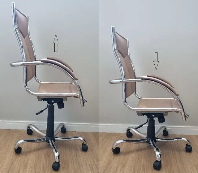 Cadeira Escritório Giratória Cromada, Reclinável, Relax Cromado/bege Couro Sintético Facto