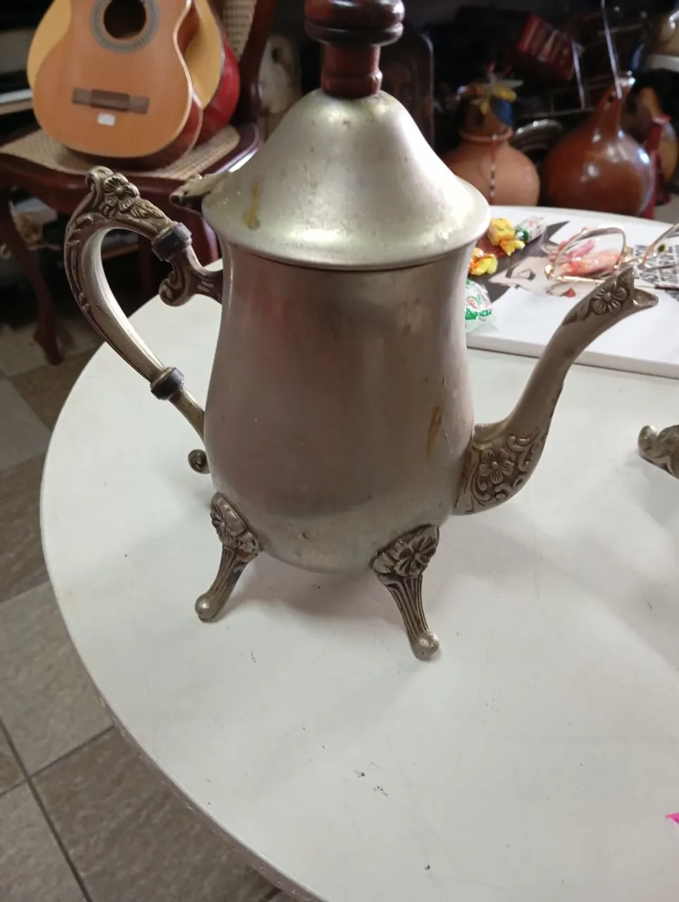 Bule de Chá de Prata Antigo