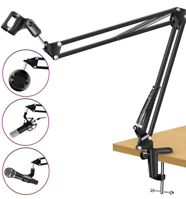 Braço Articulado Suporte Microfone Profissional Hyperx Quadcast E Solocast Mesa Podcast