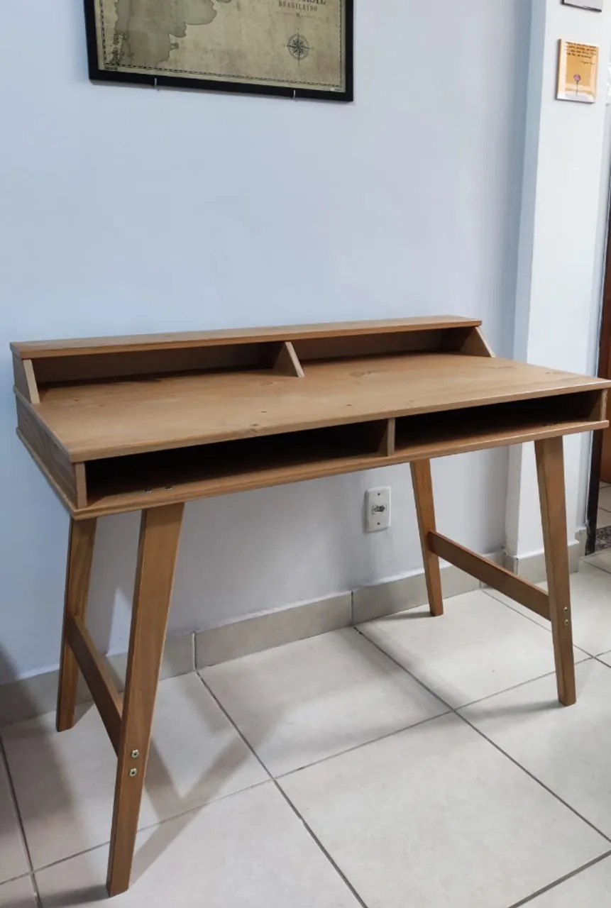 Mesa Escrivaninha Retro Madeira 4 Nichos Luna Rústico - Seminova
