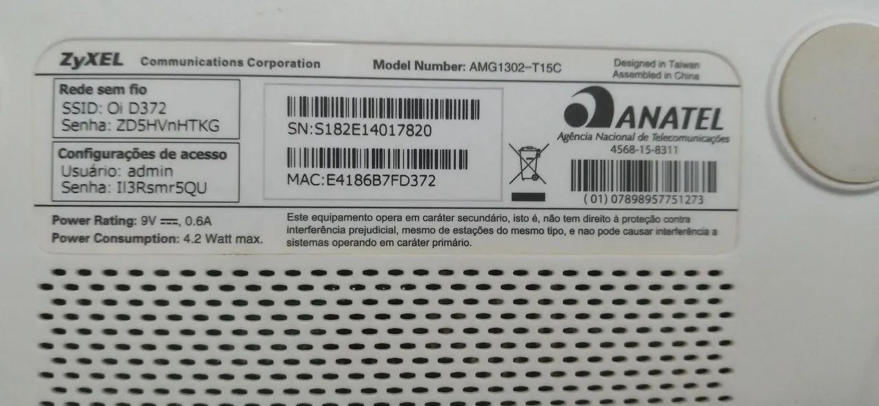 Roteador (OI Velox) - ZyXEL AMG 1302  - Foto 5