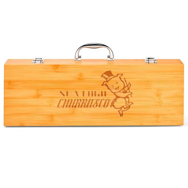 Kit Churrasco Estojo de Bambu personalizado 6 Peças - Foto 3
