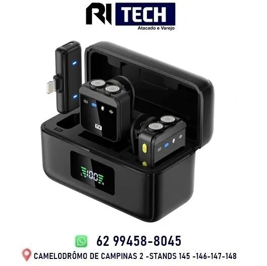 Microfone Lapela Profissional Duplo Sem Fio iPhone Tipo C Android 