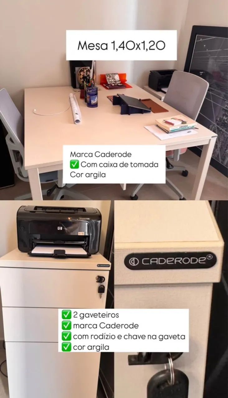 Mesa e Gaveteiro Caderode - Argila